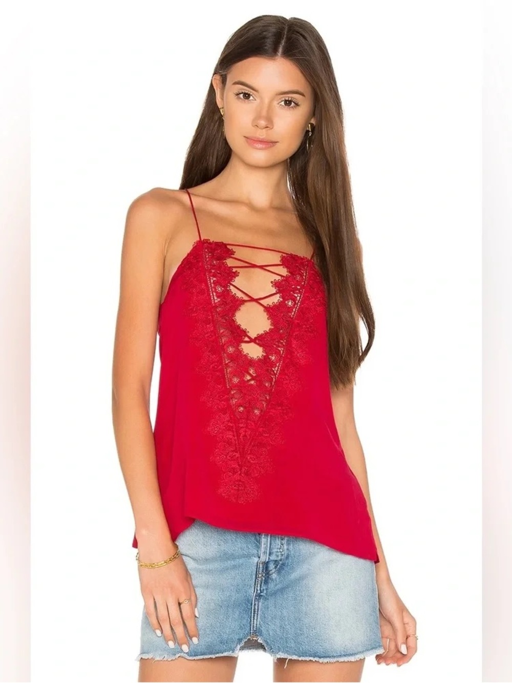 Cami NYC Silk Charlie Crimson Lace-Trim Red Camisole